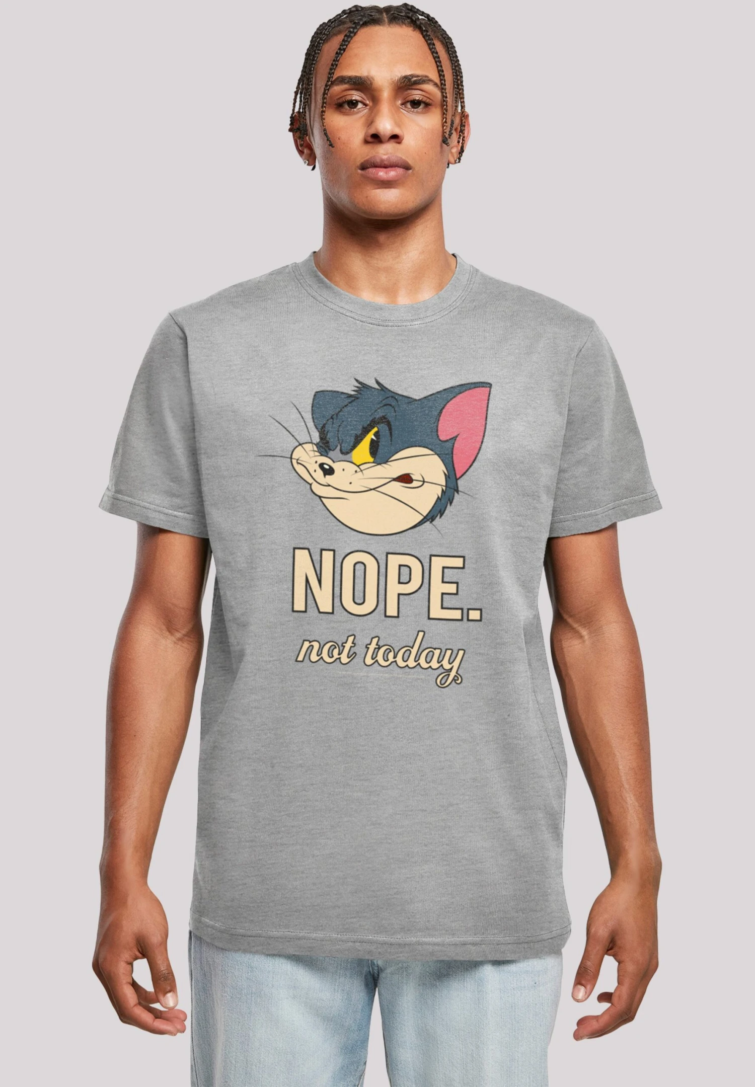 F4NT4STIC Tom Und Jerry Nope Not Today - T-Shirt Print - Heather Grey 3 F4NT4STIC Tom Und Jerry Nope Not Today - T-Shirt Print - Heather Grey