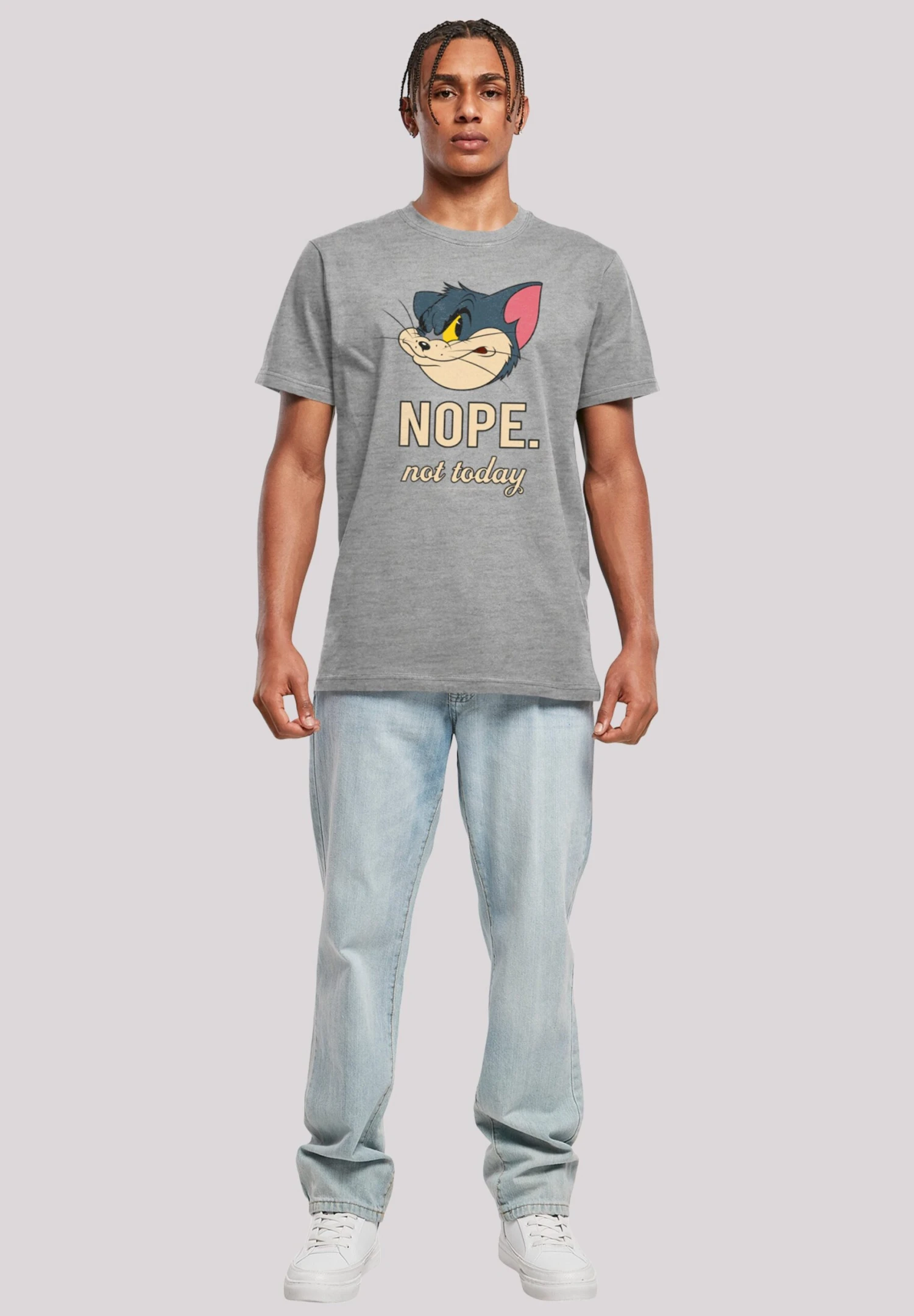 F4NT4STIC Tom Und Jerry Nope Not Today - T-Shirt Print - Heather Grey 4 F4NT4STIC Tom Und Jerry Nope Not Today - T-Shirt Print - Heather Grey - Afbeelding 2