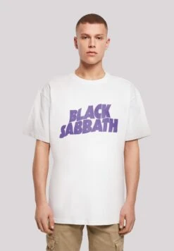 F4NT4STIC Black Sabbath Heavy Metal Band Wavy- T-Shirt Print - White