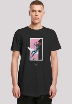 F4NT4STIC Long Cut Marvel Comics Black Widow Roof Jump - T-Shirt Print - Black
