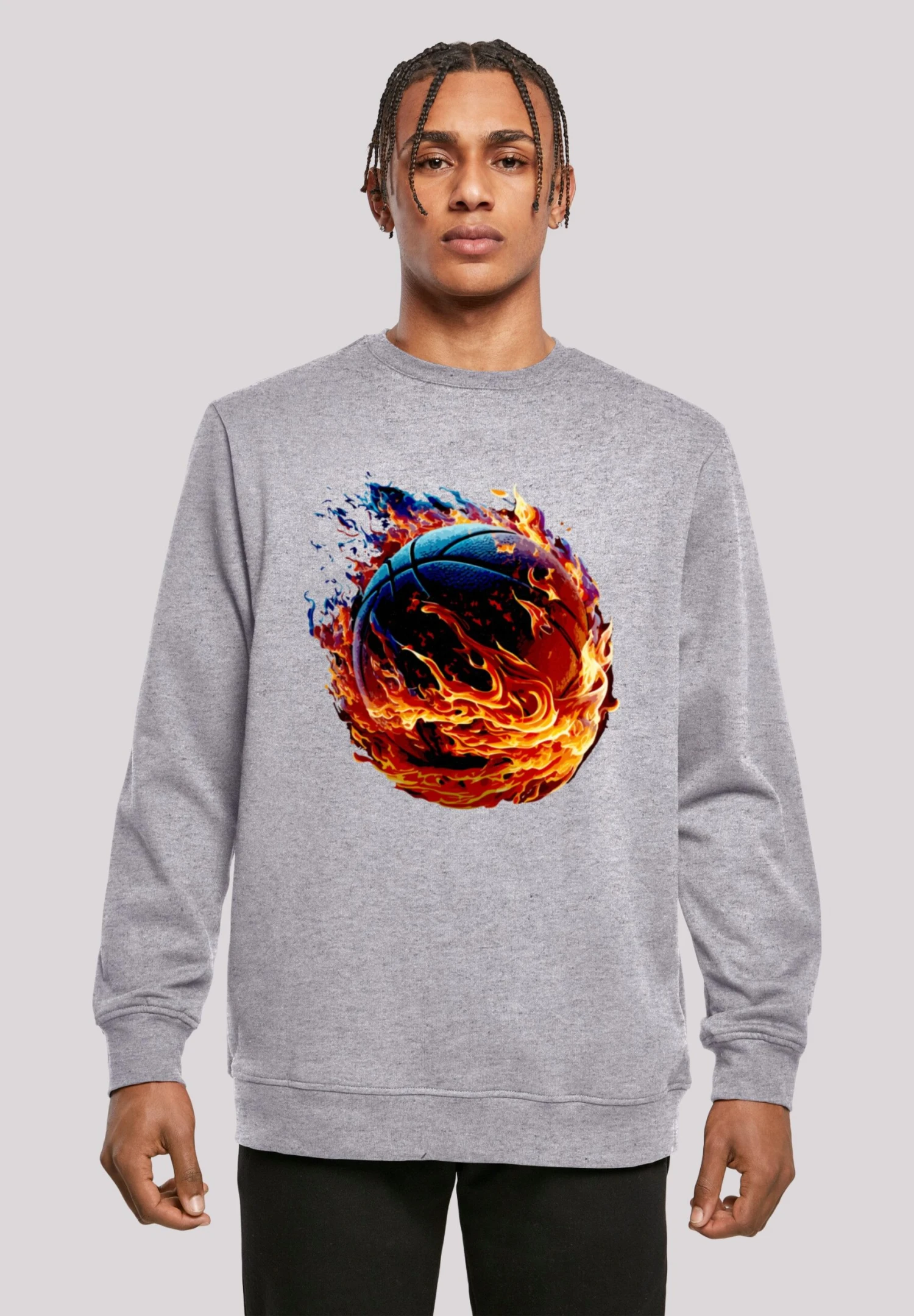 F4NT4STIC Basketball On Fire Sport Crew - Sweater - Heather Grey 3 F4NT4STIC Basketball On Fire Sport Crew - Sweater - Heather Grey