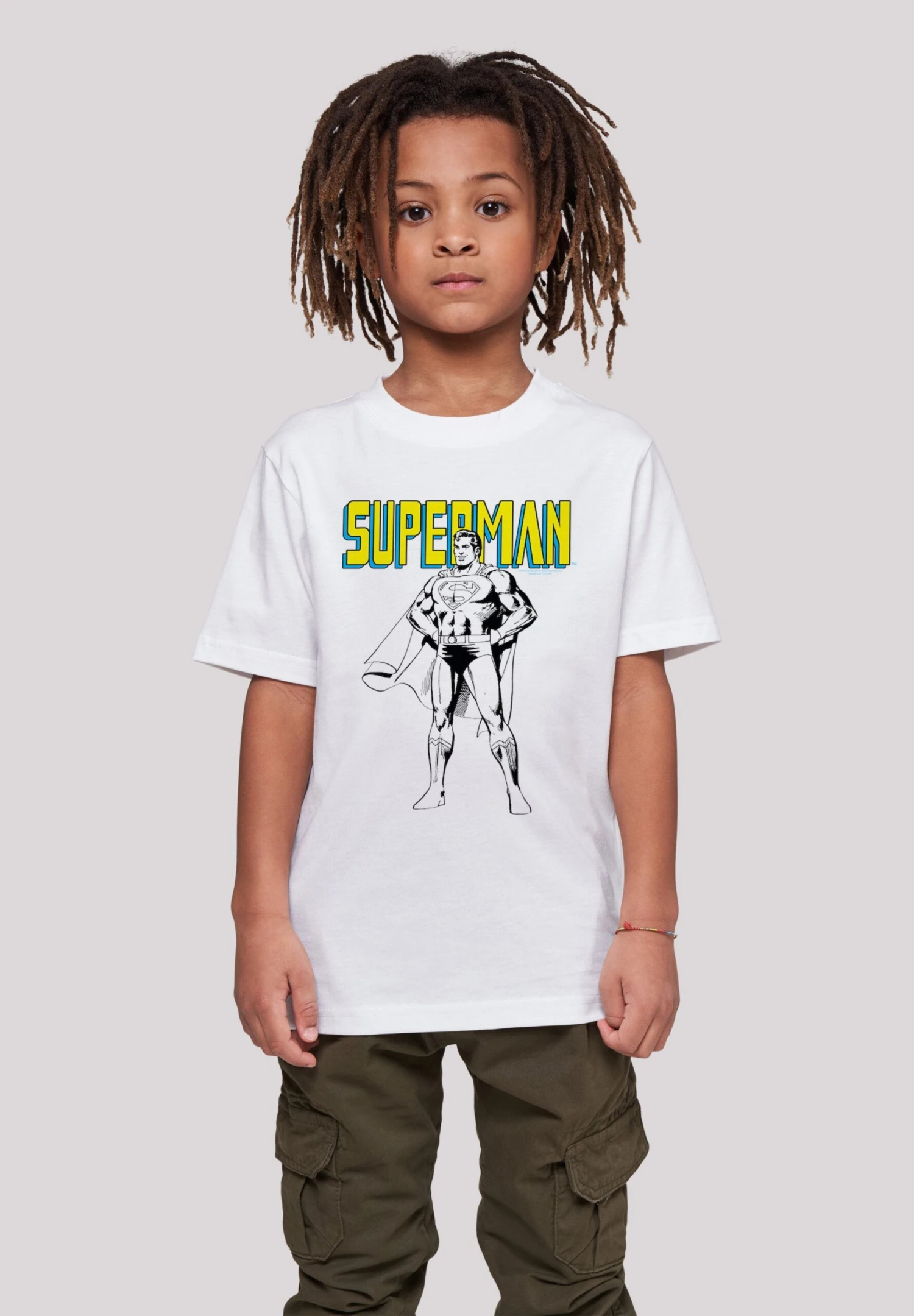 F4NT4STIC Dc Comics Superman Mono Action Pose - T-Shirt Print - White 4 F4NT4STIC Dc Comics Superman Mono Action Pose - T-Shirt Print - White - Afbeelding 2