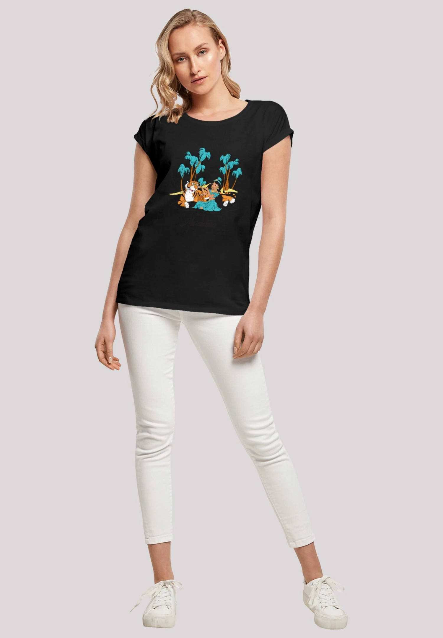 F4NT4STIC Disney Aladdin Jasmine Abu Rajah Beach - T-Shirt Print - Black 4 F4NT4STIC Disney Aladdin Jasmine Abu Rajah Beach - T-Shirt Print - Black - Afbeelding 2