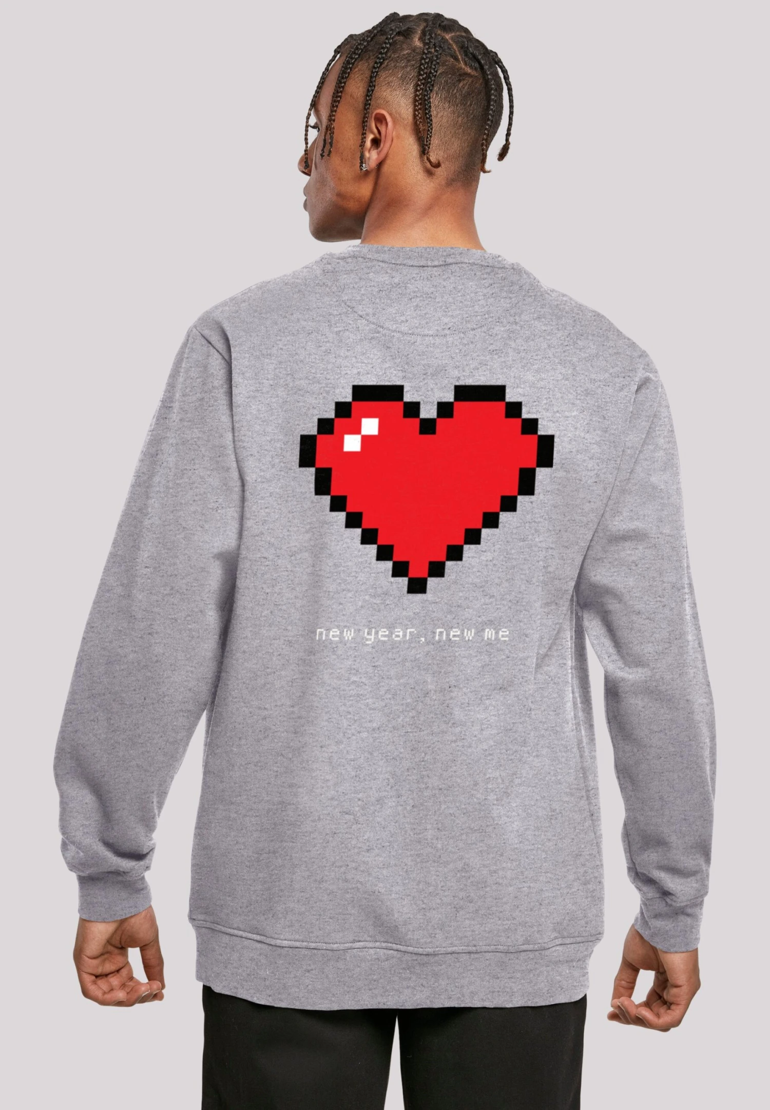 F4NT4STIC Pixel Herz Happy New Year Silvester - Sweater - Heather Grey 3 F4NT4STIC Pixel Herz Happy New Year Silvester - Sweater - Heather Grey