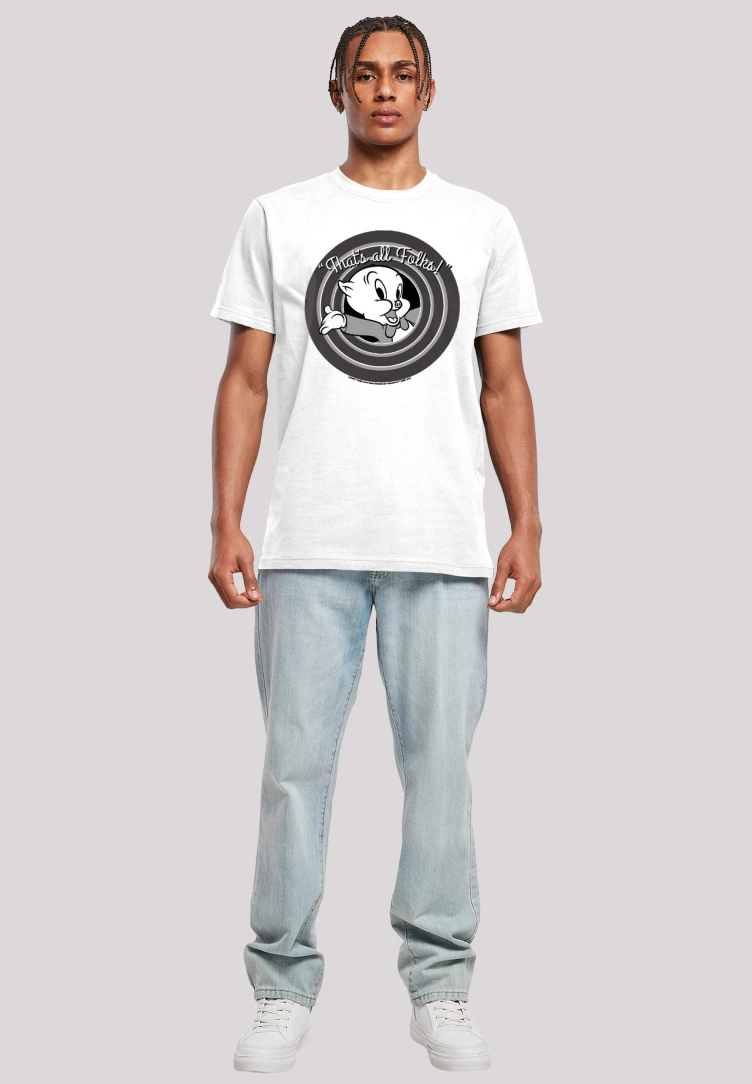 F4NT4STIC Looney Tunes Porky Pig That'S All Folks Schweinchen Dick - T-Shirt Print - White 4 F4NT4STIC Looney Tunes Porky Pig That'S All Folks Schweinchen Dick - T-Shirt Print - White - Afbeelding 2