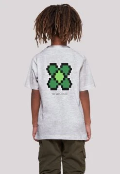 F4NT4STIC Silvester Happy New Year Pixel Kleeblatt - T-Shirt Print - Heather Grey