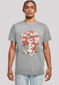 F4NT4STIC Tom Und Jerry Rocket Prank - T-Shirt Print - Heather Grey