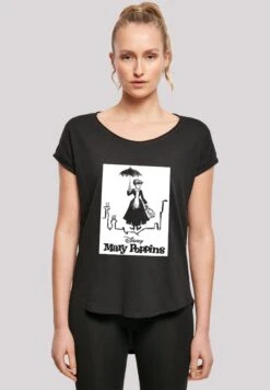 F4NT4STIC Disney Mary Poppins Rooftop Landing With Long - T-Shirt Print - Black