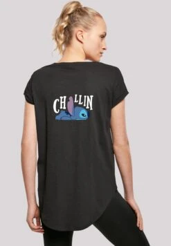 F4NT4STIC Long Cut Disney Lilo And Stitch Backside Breast- T-Shirt Print - Black