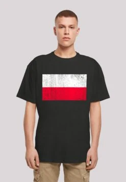 F4NT4STIC Poland Polen Flagge Distressed - T-Shirt Print - Schwarz