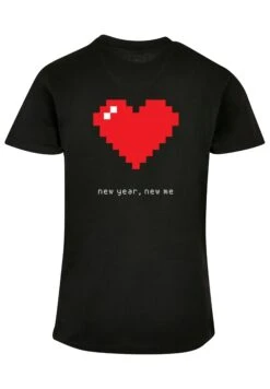 F4NT4STIC Happy New Year Pixel Herz - T-Shirt Print - Schwarz -F4Nt4Stic eb14d3547e3f4987a0e5c1da8e0ef3e3